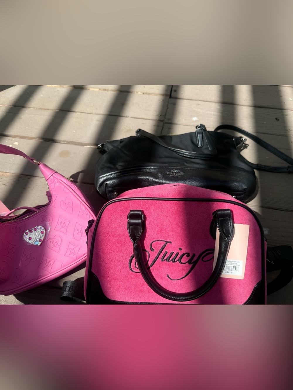 Juicy Couture Hot Pink Mini Satchel with Black Trim BUNDLE